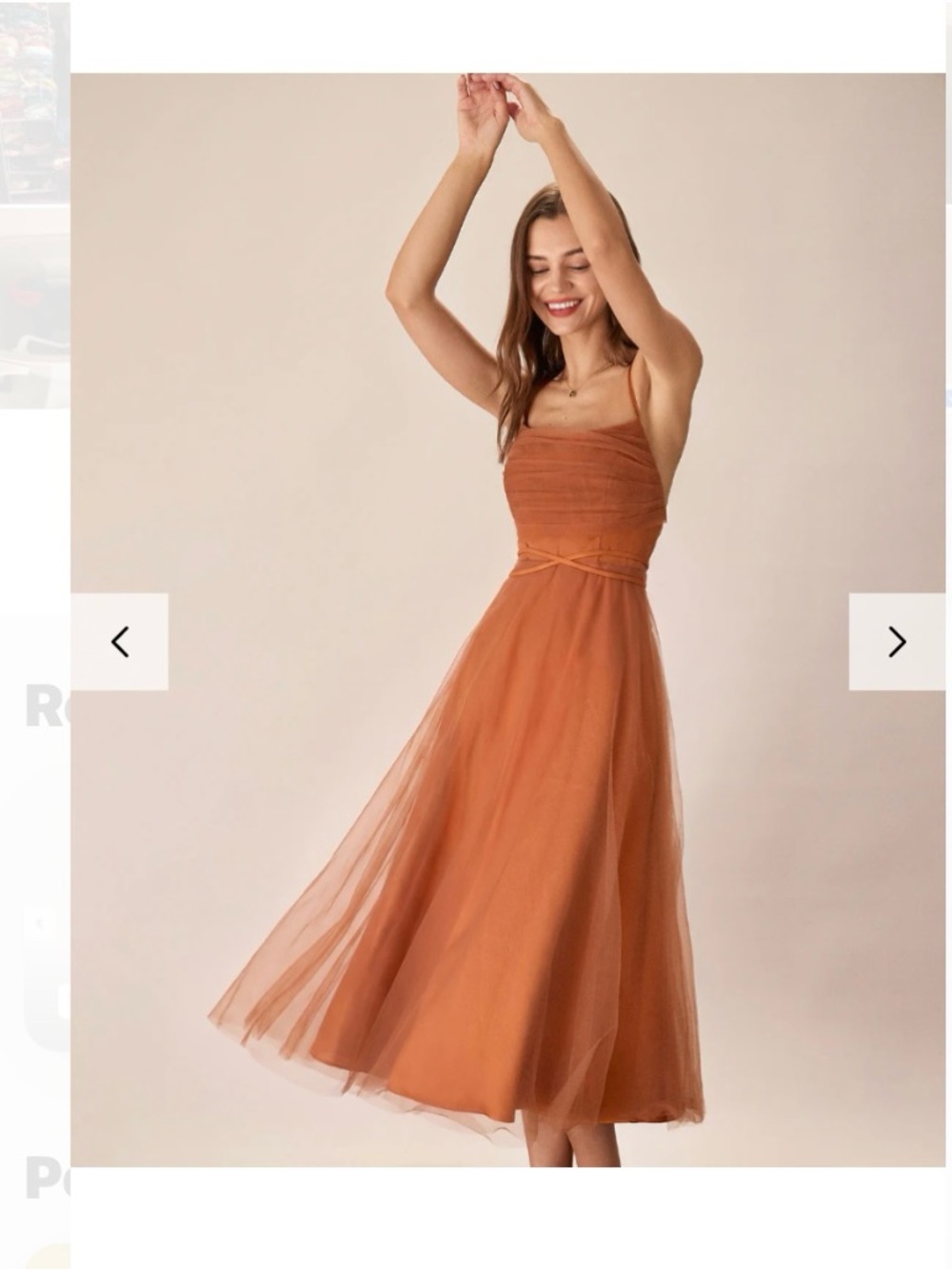 New RIHOAS Small Caramel Mesh Flowy Slip Midi Dress, square neckline,